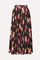 Thumbnail for your product : MSGM Floral-print Plisse-crepe Midi Skirt - Black