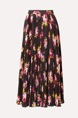 MSGM Floral-print Plisse-crepe Midi Skirt - Black