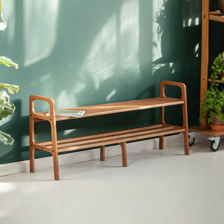 Mid Century Bench, Entryway Shoe Storage, Wood Scandinavian Storage Handmade Furniture