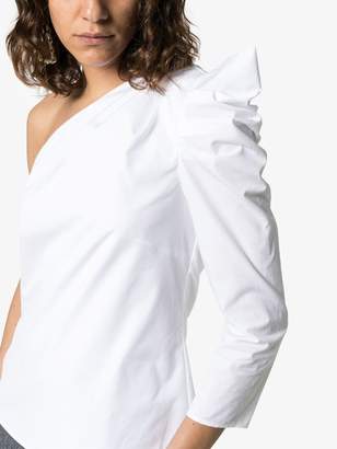 Les Rêveries one-shouldered pouf sleeve cotton blouse