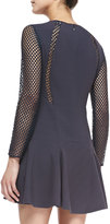 Thumbnail for your product : Rebecca Taylor Mesh-Detail Pleated Dress, Stormy Gray