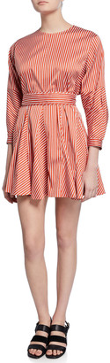 Derek Lam 10 Crosby Striped Long-Sleeve Godet Skirt Mini Dress