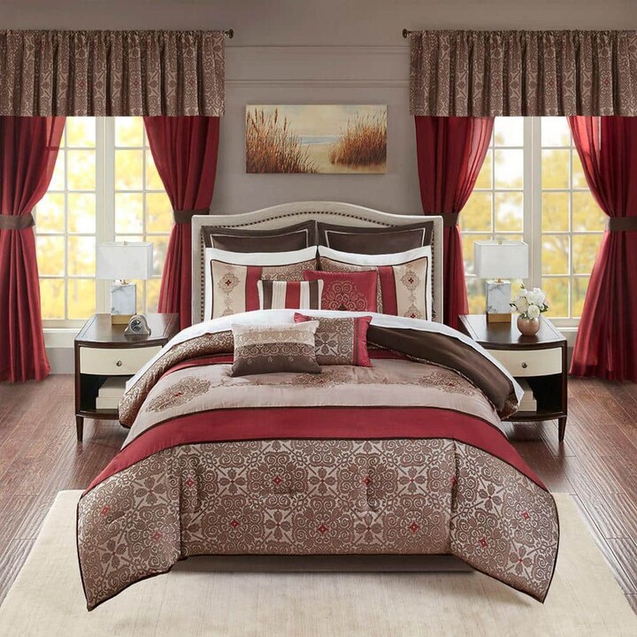 MADISON PARK ESSENTIALS Parker Red Polyester Queen Comforter Set