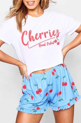 boohoo Petite Cherries Slogan Pj Short Set