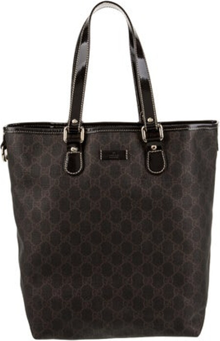 Gucci Tote Brown Printed Silver-Tone Hardware Canvas Lining Open Top