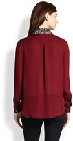 Thumbnail for your product : Haute Hippie Beaded-Collar Silk Blouse
