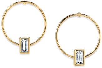 2028 14K Gold-tone Rectangle Crystal Hoop Stainless Steel Post Small Earrings