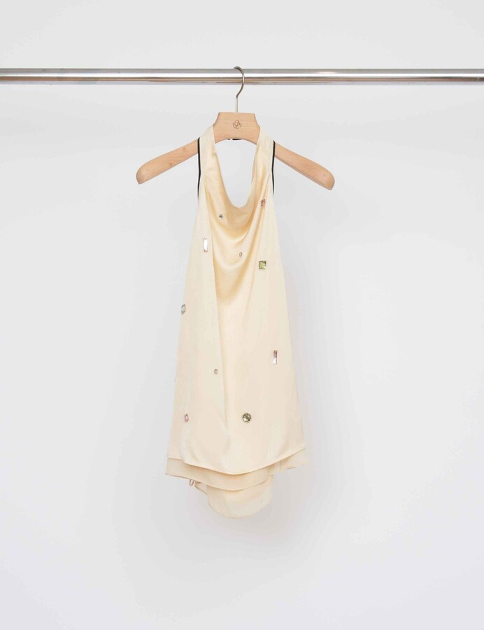 Halter Top With Halo Gem Embroidery in CHAMPAGNE
