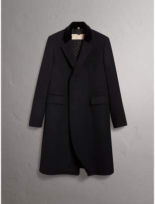 Burberry Velvet Collar Wool Cashmere Blend Riding Coat