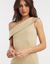 Thumbnail for your product : Closet London off shoulder pencil dress with split in taupe