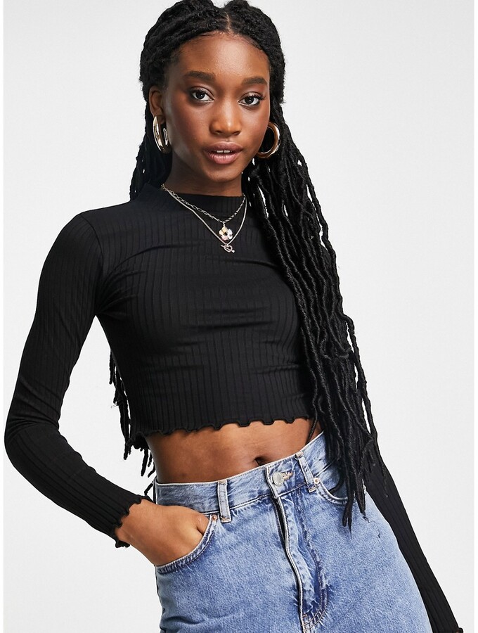 Miss Selfridge long sleeve ribbed cropped funnel neck top ShopStyle