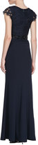 Thumbnail for your product : Monique Lhuillier ML Cap Sleeve Lace Bodice Gown, Navy