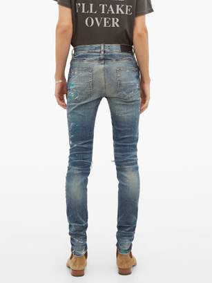 Amiri Paint Splatter Distressed Slim-leg Jeans - Mens - Indigo