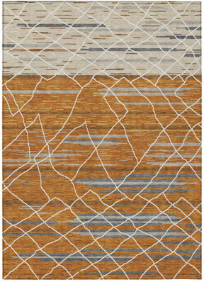 HomeRoots 10' X 14' Terra Cotta Beige And Ivory Striped Washable Indoor Outdoor Area Rug