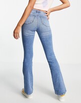 Thumbnail for your product : Miss Selfridge high waist flare jeans in midwash blue