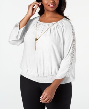 JM Collection Plus Size Crochet-Sleeve Necklace Top, Created for Macy's