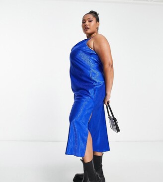 New Look Plus New Look Curve cowl neck satin slip midi dress in blue -  ShopStyle