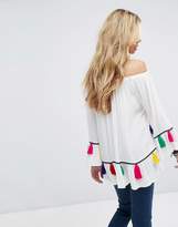 Thumbnail for your product : Noisy May Off The Shoulder Woven Top With Multi Tassles