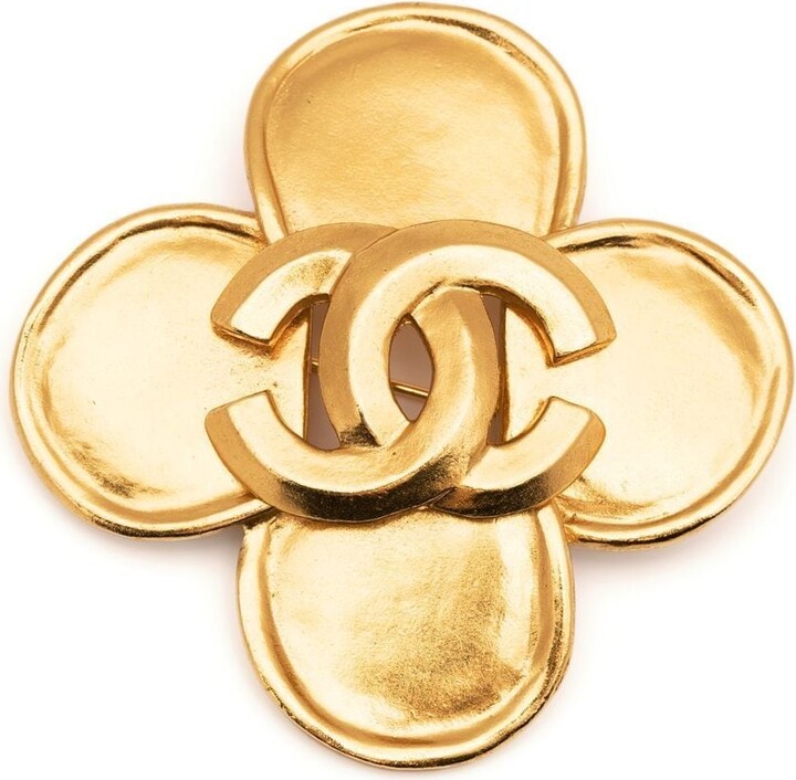 CHANEL Vintage CC Clover Gold Metal Pin Brooch CC Logo Circa 1994