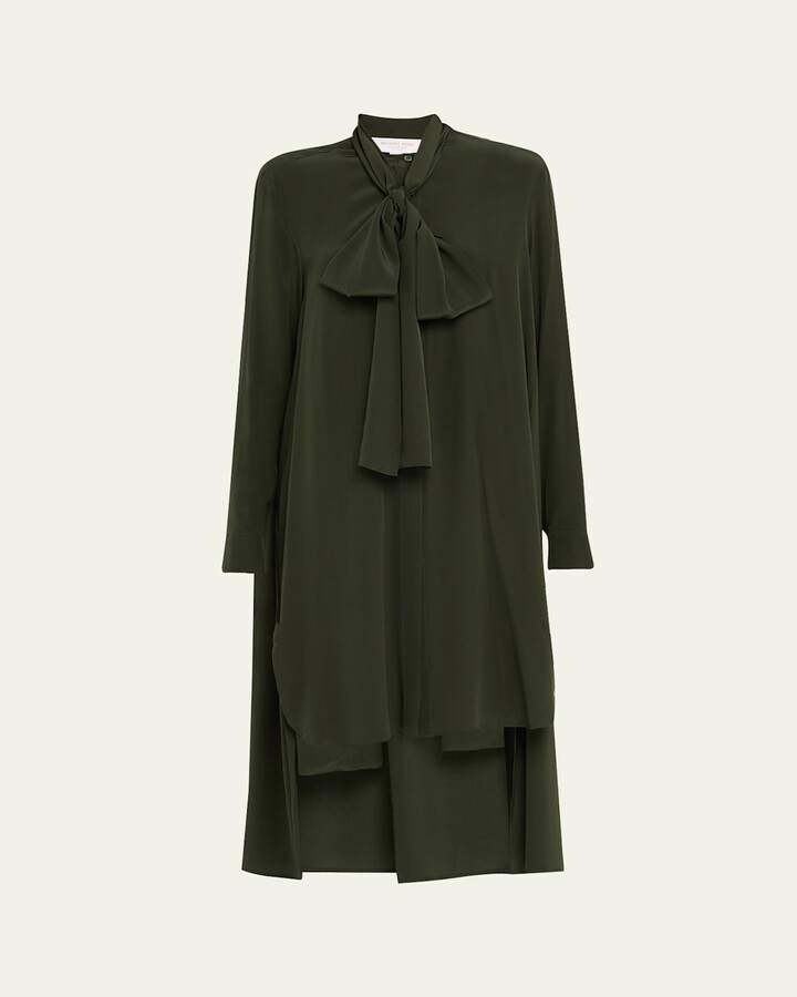 Michael Kors Collection Scarf-Neck Hi-Low Silk Georgette Dress