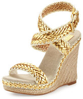 Thumbnail for your product : Tory Burch Paloma Woven Metallic Wedge Sandal, Platinum