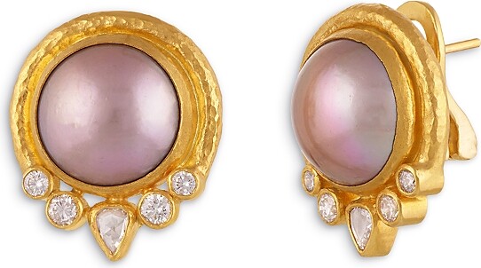 Gurhan 24K Yellow Gold Muse Mabe Cultured Pearl & Diamond Earrings