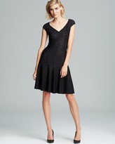 Thumbnail for your product : Anne Klein V Neck Textured Knit Fit and Flare Dress - Cap Sleeve