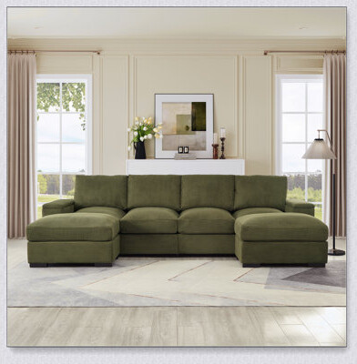 George Oliver Sectional Sofa Deep Seat Sofa Couch With Ottomans, Corduroy Sofa Sleeper Comfy Upholstered Furniture For Living Room, Apartment, Office, (4-Seat & 2-O