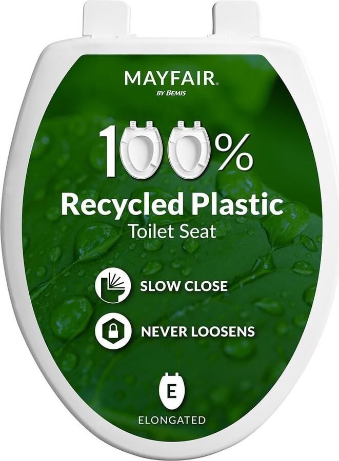 Mayfair by Bemis Greenleaf Elongated Recycled Plastic with Soft Close and Never Loosens Toilet Seat in White