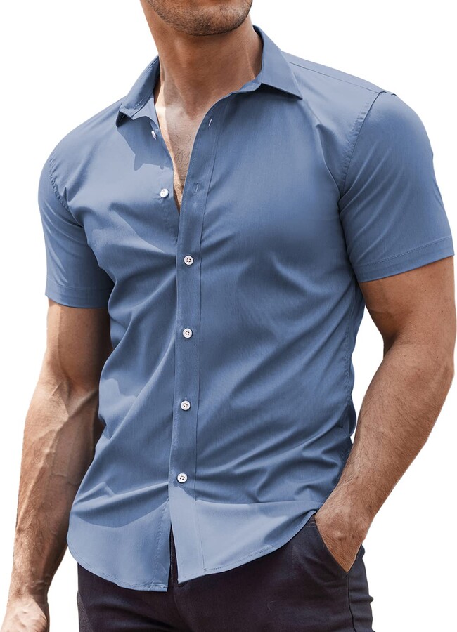 COOFANDY Men's Muscle Fit Dress Shirts Wrinkle-Free Short Sleeve Casual ...