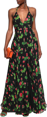 Milly Floral-print Silk-voile Halterneck Maxi Dress
