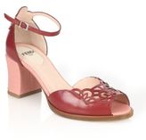Thumbnail for your product : Fendi Chameleon Laser-Cut Leather Block-Heel Sandals