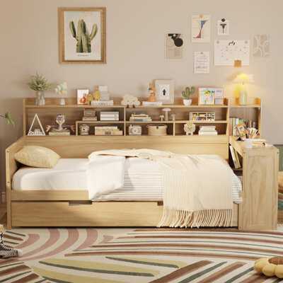 Hokku Designs Wooden Daybed With Storage Shelves