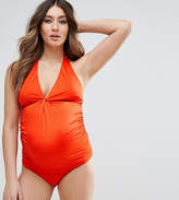 Thumbnail for your product : ASOS Maternity Twist Knot Front Halter Tankini Bikini Top