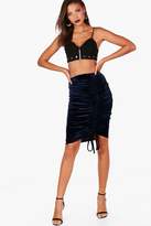 Thumbnail for your product : boohoo Tall Ruched Velvet Midi Skirt