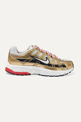 Nike P-6000 Metallic Leather And Mesh Sneakers - Gold - ShopStyle