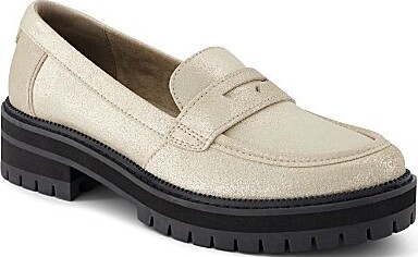 Cara Metallic Suede Lug Sole Penny Loafers