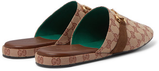 Gucci Pericle Horsebit Suede-Trimmed Monogrammed Canvas Slippers - Men - Brown