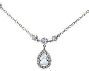 Lord & Taylor Cubic Zirconia and Sterling Silver Teardrop Pendant Necklace