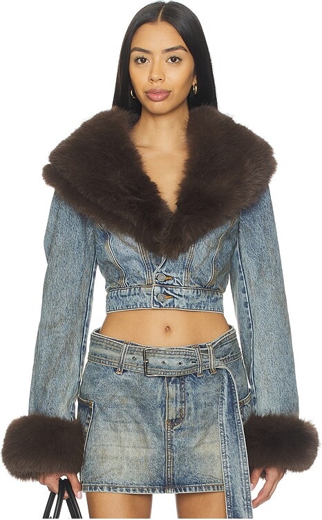 AFRM The Low Neck Denim Jacket With Faux Fur