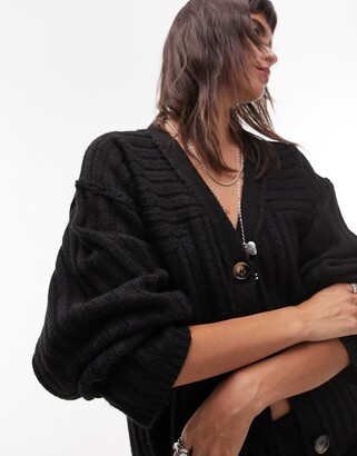 Topshop knitted premium plated cardigan in black