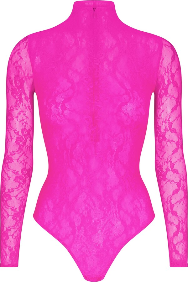 ASOS DESIGN cut out bodysuit in pink lace