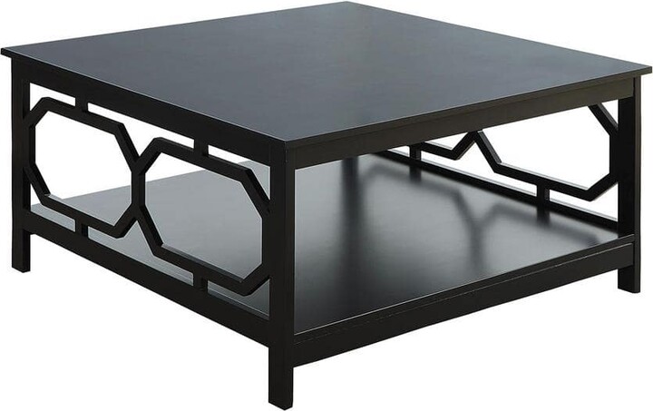 Omega 36 in. Black Medium Square Wood Coffee Table with Shelf