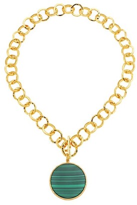 Nest 22K Goldplated & Malachite Hammered Chain Necklace