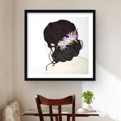 Lark Manor Woman from Behind with Pink Flowers - Framed Matted Print