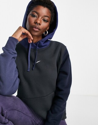 Nike Metallic Swoosh colour block hoodie in navy mix - ShopStyle