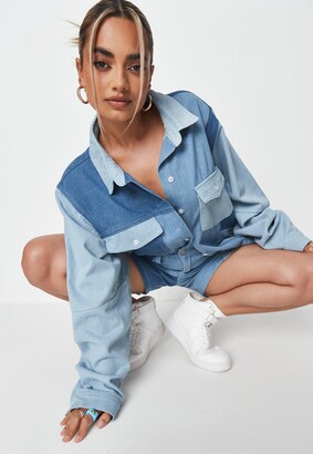 Missguided Blue Co Ord Patched Oversized Denim Shirt