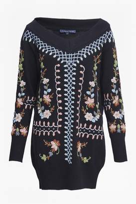 French Connection Bijou Embroidery Knit V Neck Jumper