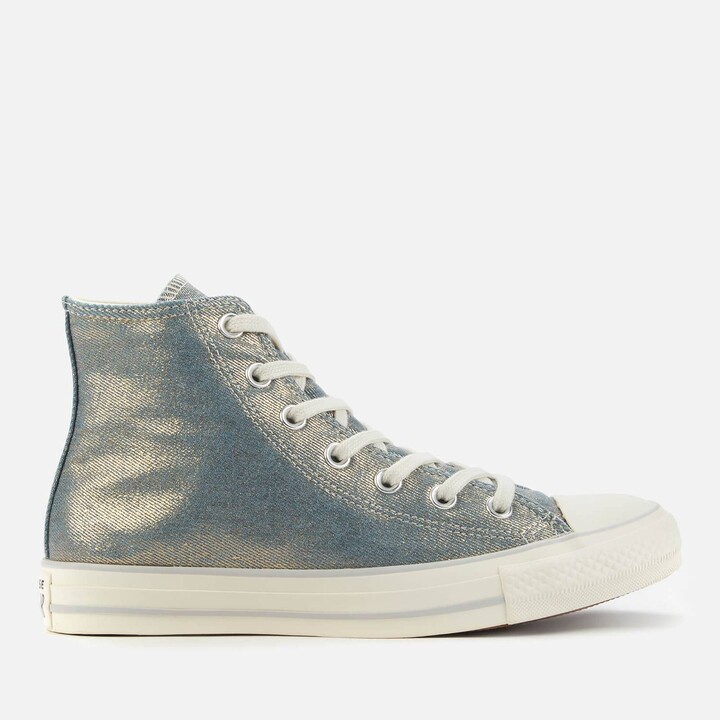 converse silver leather trainers