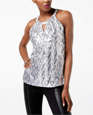 INC International Concepts Petite Sequinned Cutout Halter Top, Created for Macy's